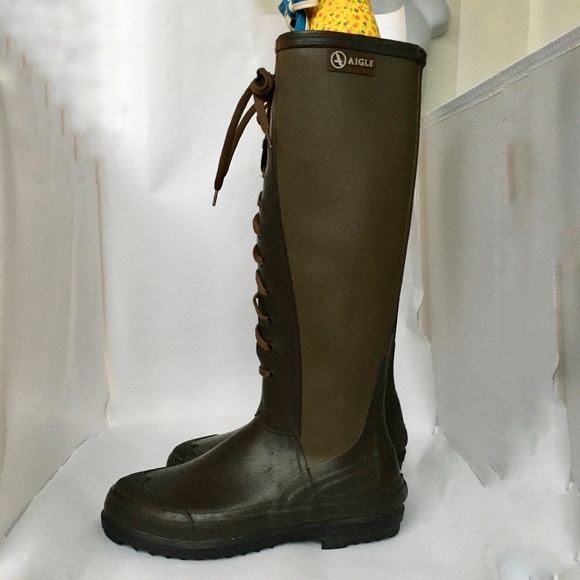 Agile Rain Rubber Boots Tall Lace upSsize EU 39 Made in France Brown - Picture 2 of 10